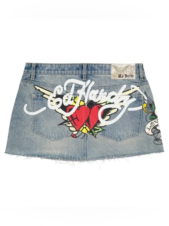 Ed Hardy LKS Skull Denim Mini Skirt - Picture 2 of 5
